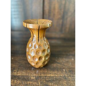 Vintage Hand-Carved Wooden Bud Vase / Flower Holder – Mid Century – Dimple